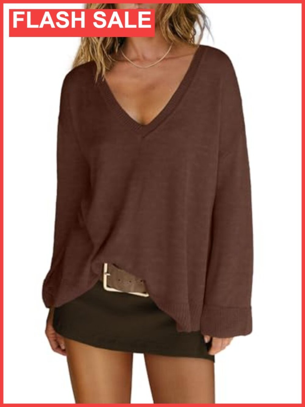 Women's Reversible Off Shoulder V-Neck Oversized Sweater Pullover Long Sleeve